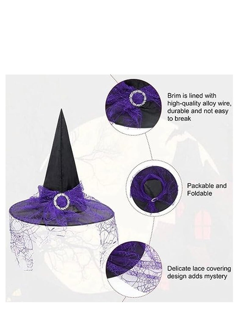 برين جيجلز قهقهات الدماغ قبعة الساحرة الشبكية - قبعة الساحرة للأطفال البالغين للحفلات التنكرية - أرجواني - Image 4