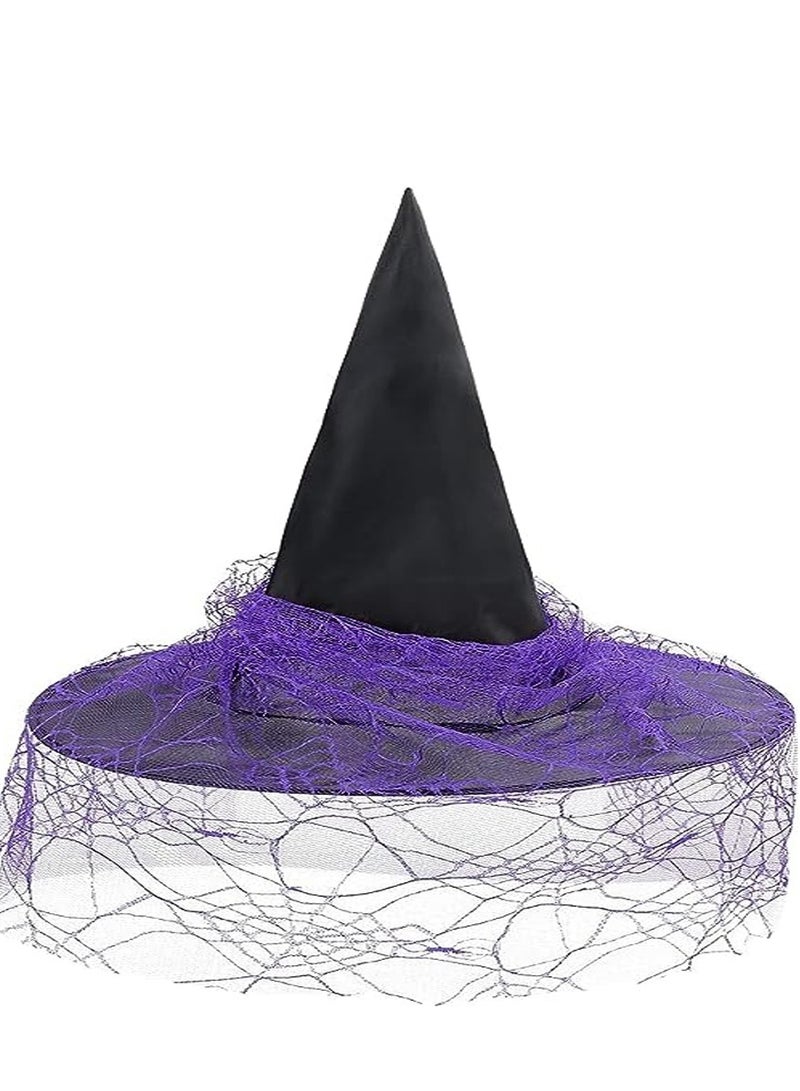 برين جيجلز قهقهات الدماغ قبعة الساحرة الشبكية - قبعة الساحرة للأطفال البالغين للحفلات التنكرية - أرجواني - Image 3