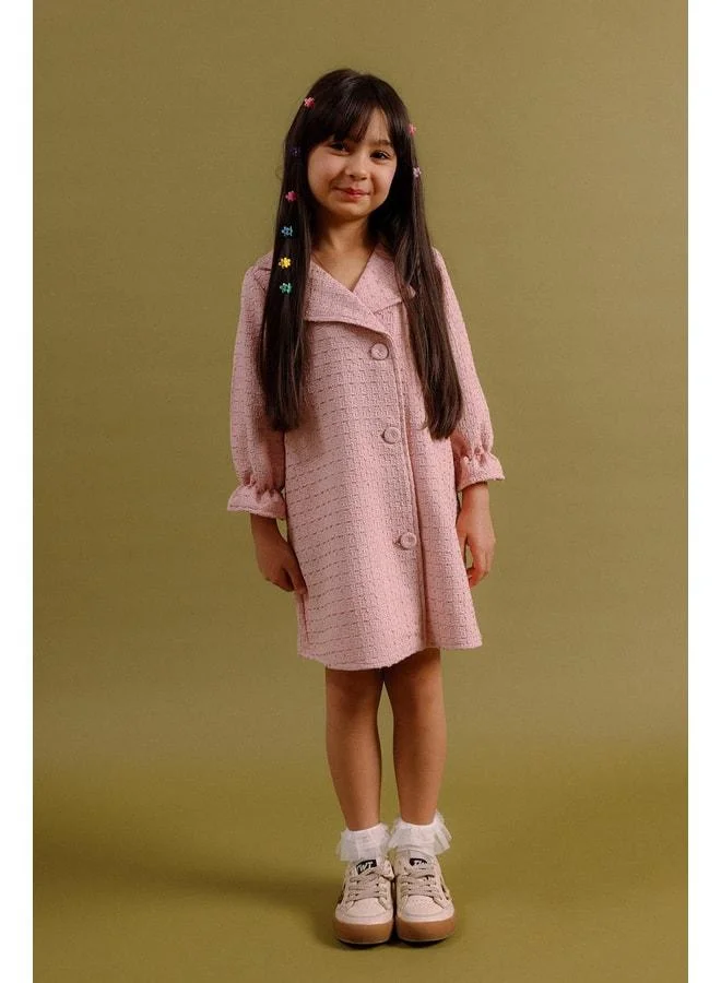 Perendi Girl's Buttoned Belted Trench Coat Dress – Special Day Outfit.