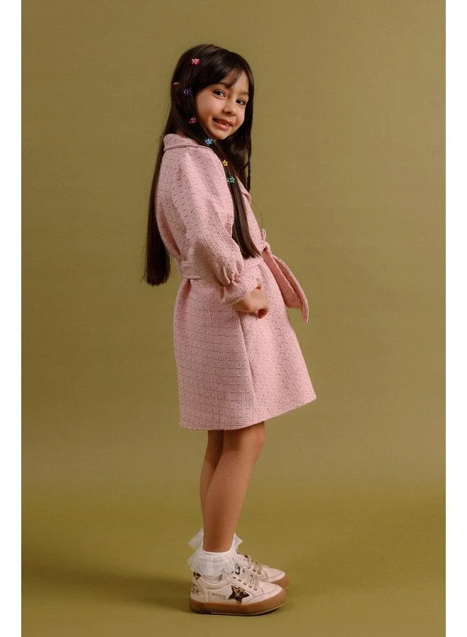 Perendi Girl's Buttoned Belted Trench Coat Dress – Special Day Outfit.