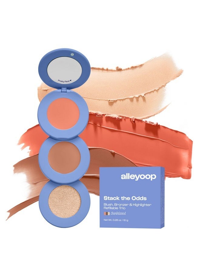 ALLEYOOP Alleyoop Stack The Odds - Stackable Makeup Palette - Cream Blush, Contour, Bronzer & Highlighter - Blendable Cream Make up Palette - Natural, Glowy Finish - Compact Stack Makeup for Travel, Sunkissed  - Image 1