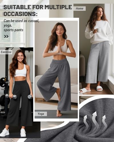 Huukeay 3 Pack Wide Leg Capri Pants for Women Cropped Palazzo High Waist Lounge Yoga Pants Flowy Casual Trouser with Pockets(Black, Gray, Light Gray,XXL) - Image 2