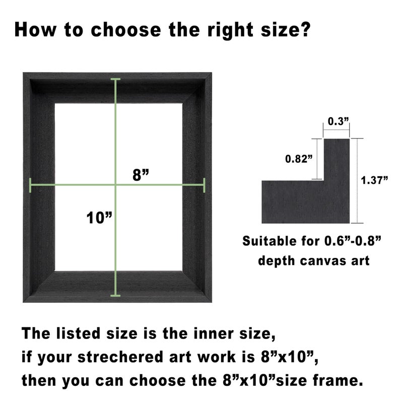 CANFRAVAS 20x24 Solid Wood Canvas Floater Frame, Wood Canvas Floating Frame, Floater Frame for 0.6"-0.8" Deep Canvas Paintings (20"x24", Black) - Image 3
