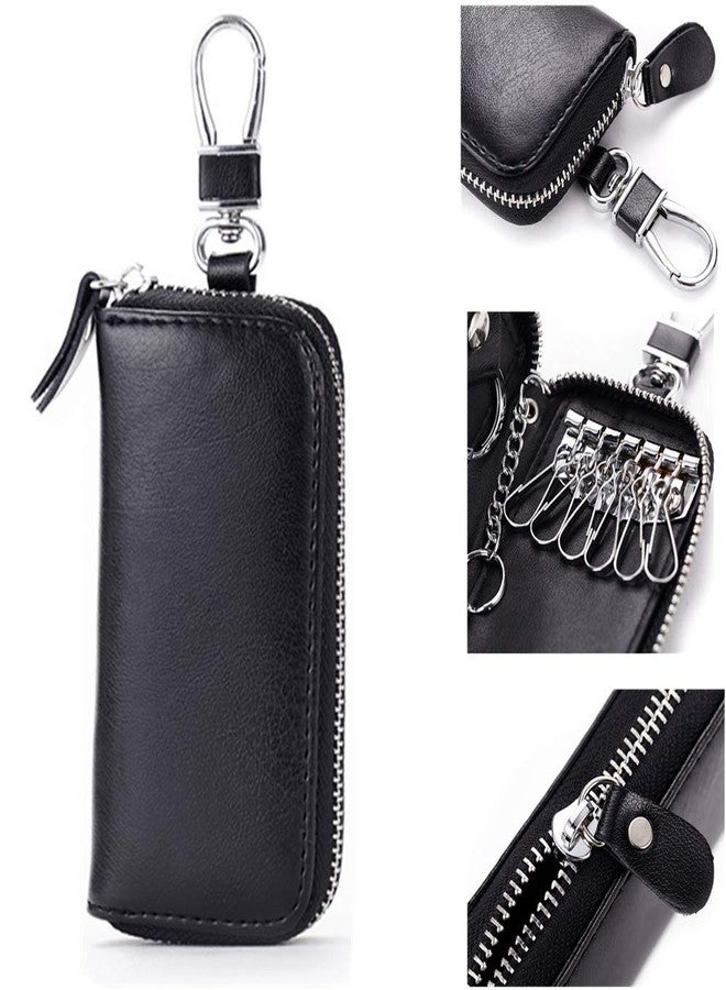 Funny live Genuine Leather Key Holder Bag with 2 Card Slots & 6 Hooks, Access Card Key Case Wallet for Men & Women (Black) - Image 3