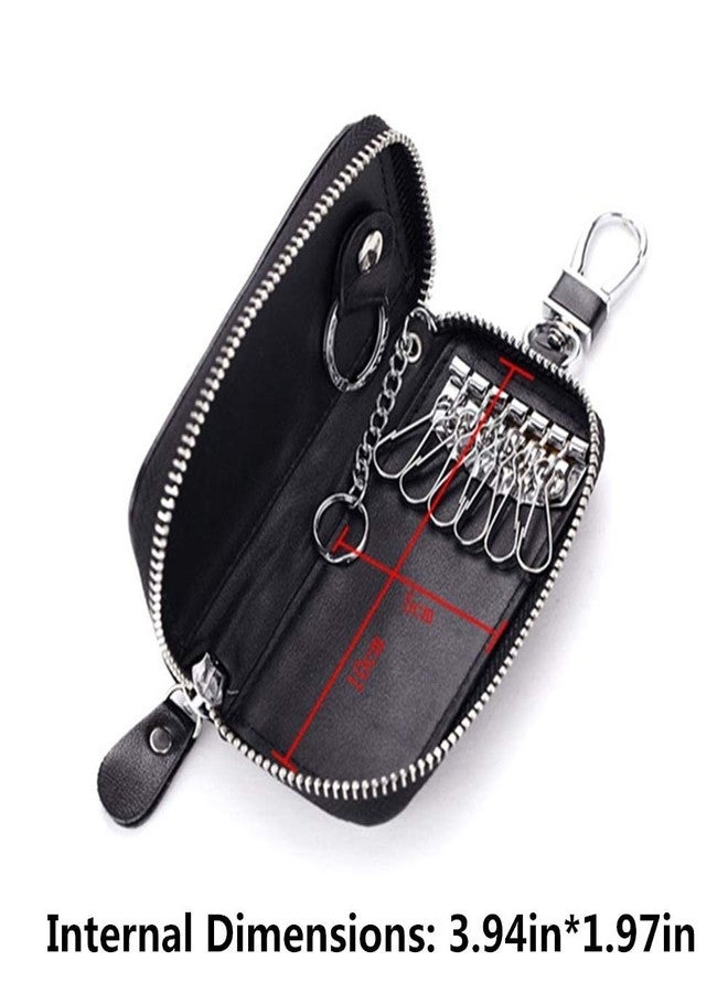 Funny live Genuine Leather Key Holder Bag with 2 Card Slots & 6 Hooks, Access Card Key Case Wallet for Men & Women (Black) - Image 4