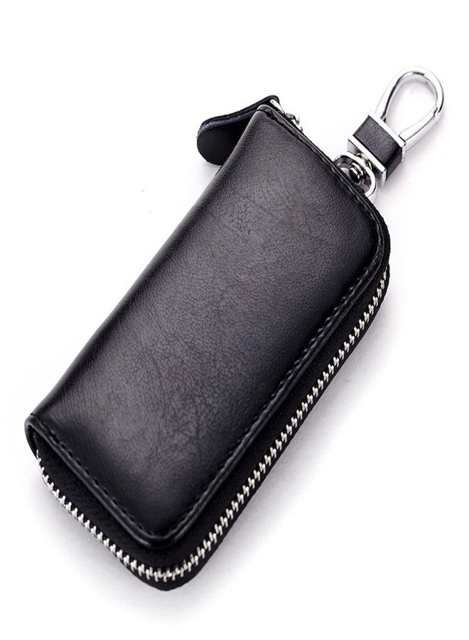 Funny live Genuine Leather Key Holder Bag with 2 Card Slots & 6 Hooks, Access Card Key Case Wallet for Men & Women (Black) - Image 2