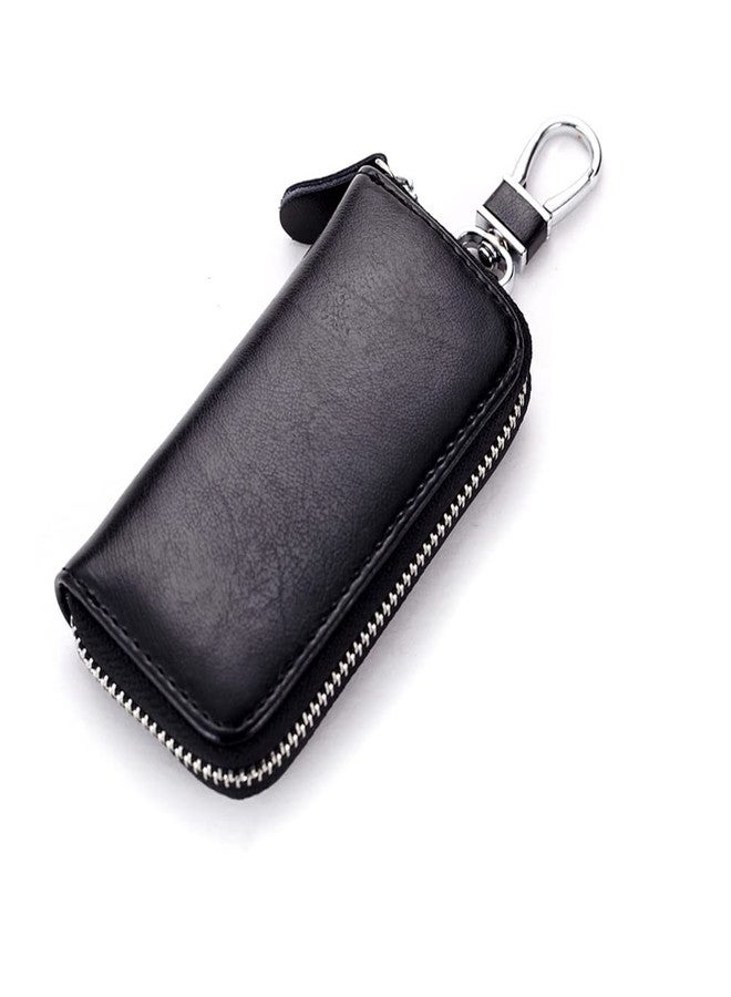 Funny live Genuine Leather Key Holder Bag with 2 Card Slots & 6 Hooks, Access Card Key Case Wallet for Men & Women (Black) - Image 1
