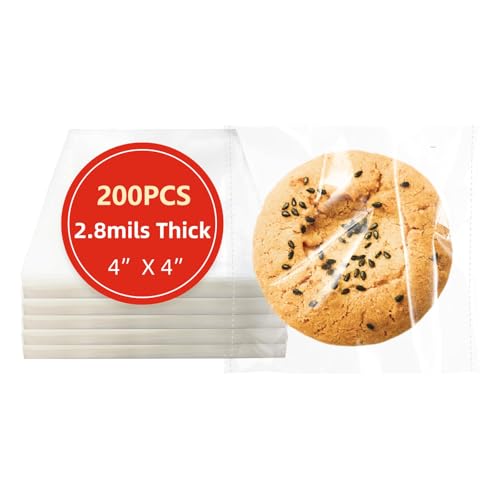 DTmasao 4x4 Inches 200 PCS Cookie Bags for Gift GivingSelf Sealing Cellophane Clear Resealable Cellophane Bags Self Adhesive Individual Cookie for Packaging 200Pieces 4x4 - Image 2