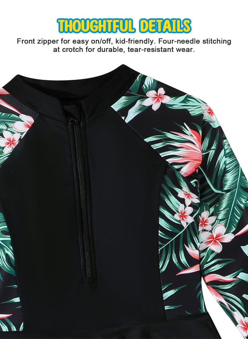 Homarket Girls Long Sleeve Skirted One Piece Swimsuit, UPF50+ Sun Protection Rash Guard, Full Coverage Kids Swimming Costume & Yoga Outfit, Floral Print Zipper Bathing Suit for Girls, Multiple Size Variants for Height 122-128cm,128-134cm,134-140cm,140-146cm, Quick Dry Swimwear for Pool Beach Yoga Water Sport - Image 5