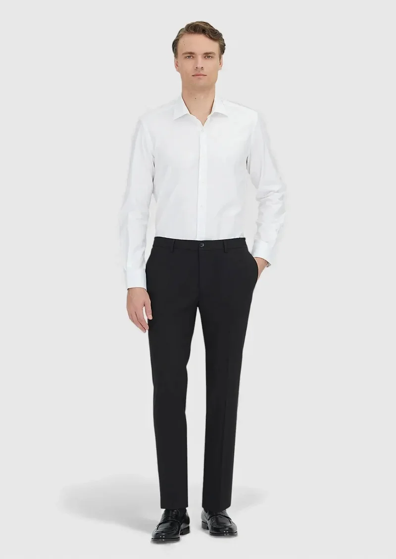 رامسي بنطال كلاسيكي أسود اللون، مريح، مصنوع من الصوف الخالص 100%