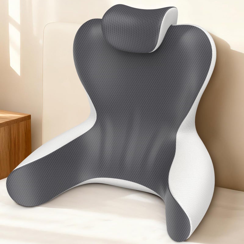 HAMYODO Reading Pillow for Sitting in Bed, 22â€H Back Pillow for Sitting Up,Lumbar Rest & Neck Support Bed Pillows,Backrest Bed Chair with Arms for Reclining,Gaming,Resting,Watching TV in Couch or Floor - Image 1