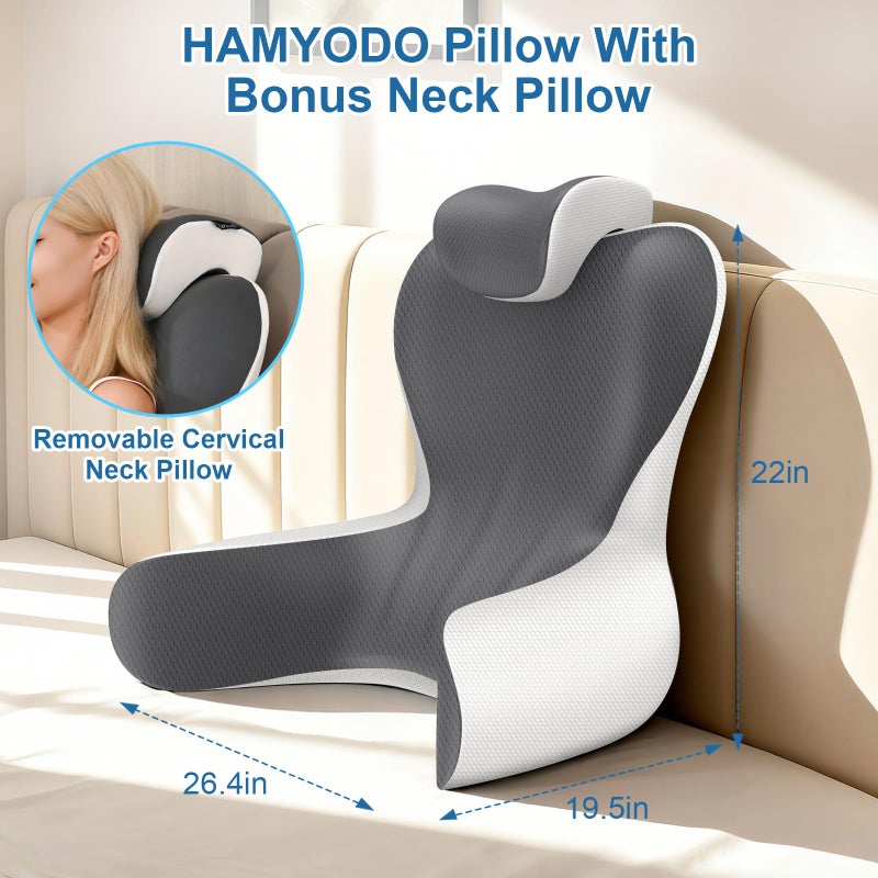 HAMYODO Reading Pillow for Sitting in Bed, 22â€H Back Pillow for Sitting Up,Lumbar Rest & Neck Support Bed Pillows,Backrest Bed Chair with Arms for Reclining,Gaming,Resting,Watching TV in Couch or Floor - Image 5