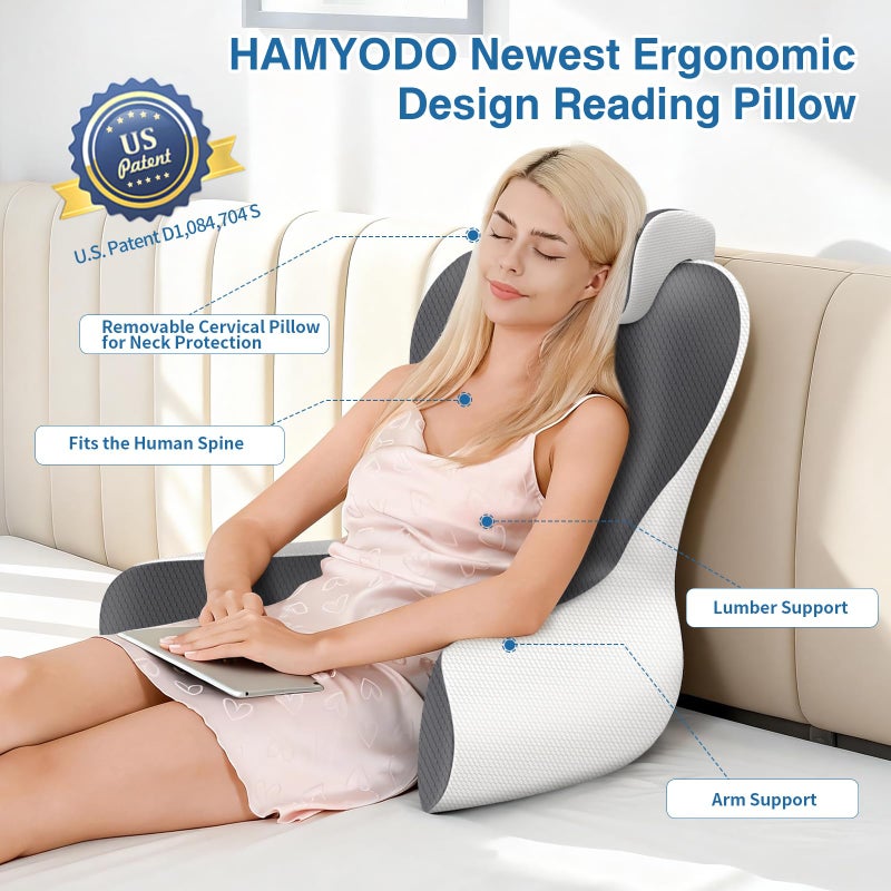 HAMYODO Reading Pillow for Sitting in Bed, 22â€H Back Pillow for Sitting Up,Lumbar Rest & Neck Support Bed Pillows,Backrest Bed Chair with Arms for Reclining,Gaming,Resting,Watching TV in Couch or Floor - Image 2