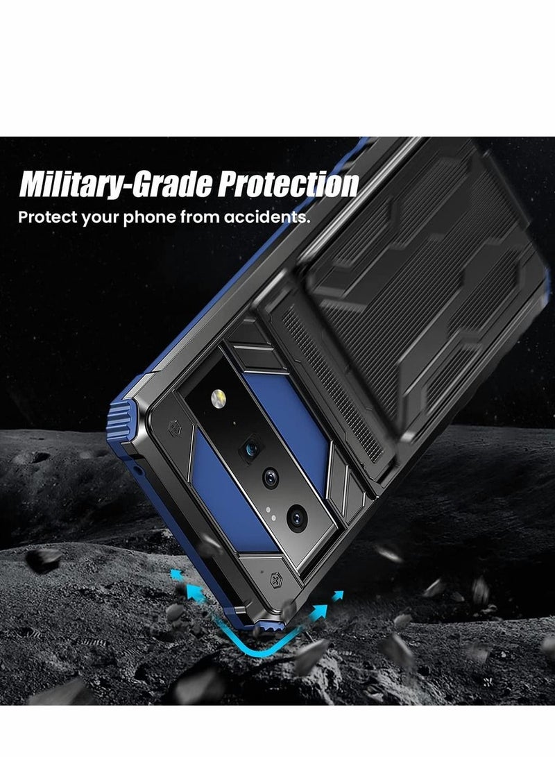 SYOSI Case for Google Pixel 6 Pro 6.7 inch Kickstand Shockproof Cover with Card Holder Soft TPU Protective Defender Bumper Stand Armor Military Grade Protection 6Pro Blue - Image 4