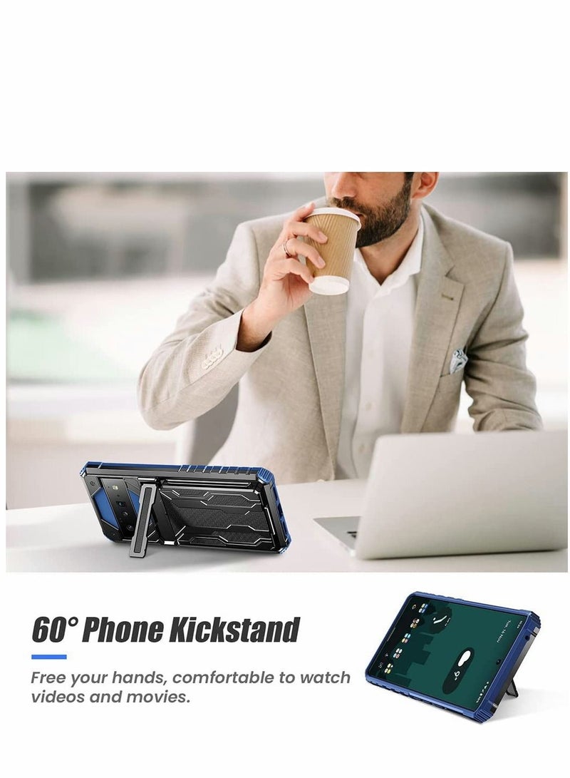 SYOSI Case for Google Pixel 6 Pro 6.7 inch Kickstand Shockproof Cover with Card Holder Soft TPU Protective Defender Bumper Stand Armor Military Grade Protection 6Pro Blue - Image 2