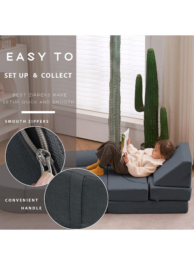 Generic 15-Piece Luxurious Kids Couch Playful Comfort for Both Little Ones and Adults (Graphite Grey)  - Image 3