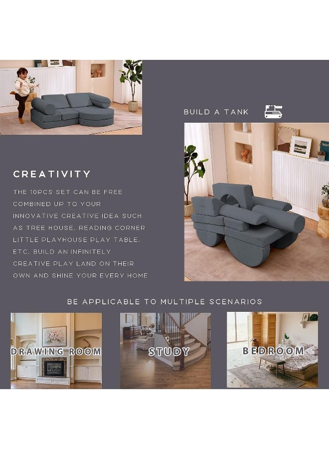 Generic 15-Piece Luxurious Kids Couch Playful Comfort for Both Little Ones and Adults (Graphite Grey)  - Image 2