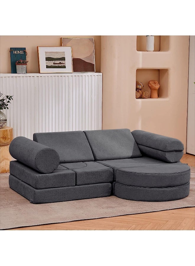 Generic 15-Piece Luxurious Kids Couch Playful Comfort for Both Little Ones and Adults (Graphite Grey)  - Image 1