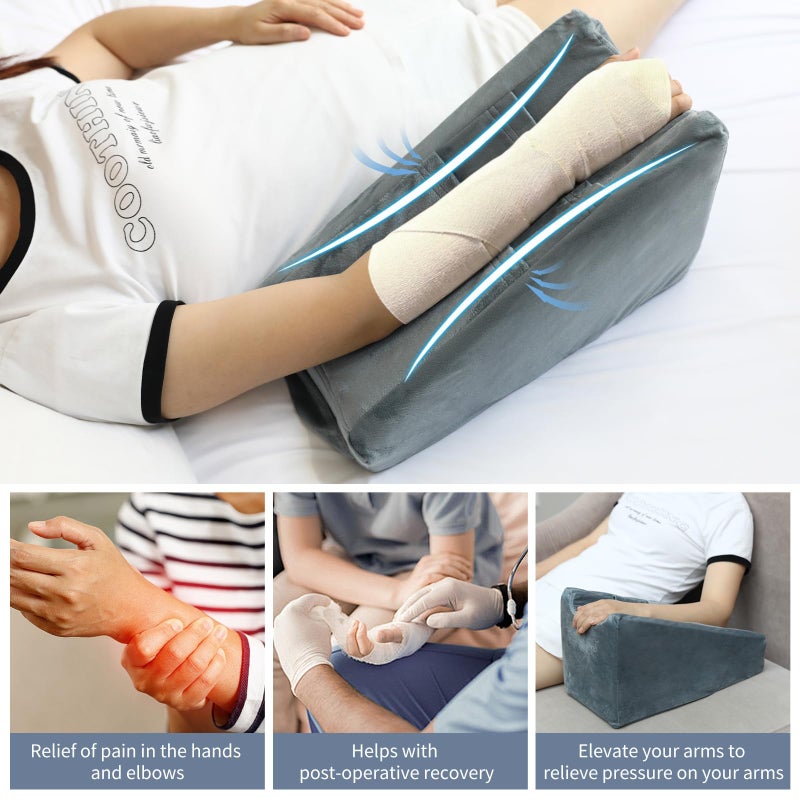 TBXONMOW Arm Elevation Pillow Arm Wedge Pillows for Adults Arm Support Pillow with Pocket for Post Surgery Elbow Rest Pillow with Removable Pillow for Sleeping(Grey) - Image 2