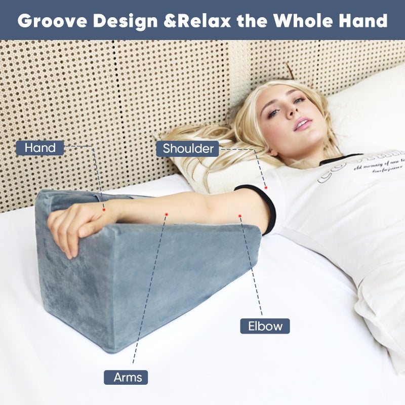 TBXONMOW Arm Elevation Pillow Arm Wedge Pillows for Adults Arm Support Pillow with Pocket for Post Surgery Elbow Rest Pillow with Removable Pillow for Sleeping(Grey) - Image 3