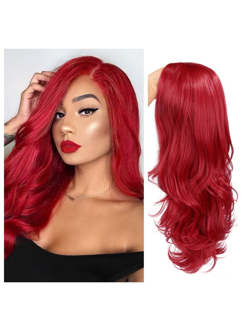 Hanne Fashion - Red Wigs Long Wavy Synthetic Wig Middle Part Heat Resistant Fiber Natural Looking Party Cosplay Full Wigs for Women - Image 1