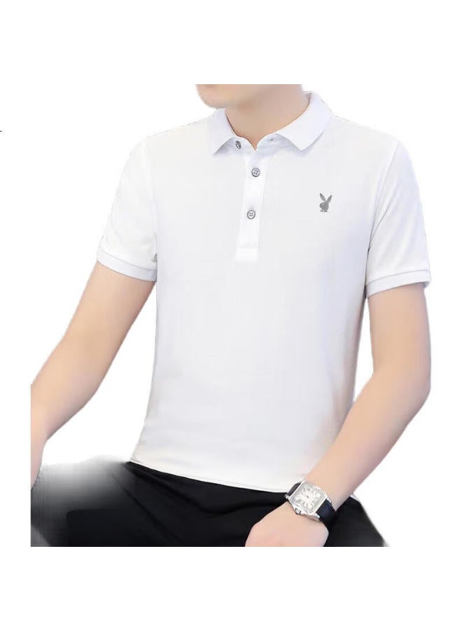 PLAYBOY Men'S Short Sleeve T-Shirt Summer Men'S Polo Shirt Business Casual Top High-End Men'S Clothing White 3Xl - Image 3