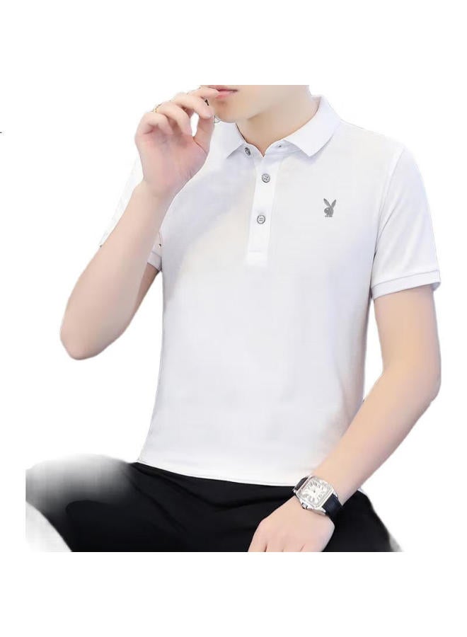 PLAYBOY Men'S Short Sleeve T-Shirt Summer Men'S Polo Shirt Business Casual Top High-End Men'S Clothing White 3Xl - Image 2