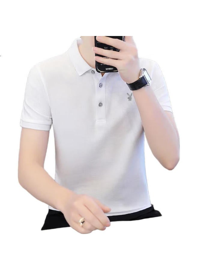 PLAYBOY Men'S Short Sleeve T-Shirt Summer Men'S Polo Shirt Business Casual Top High-End Men'S Clothing White 3Xl - Image 1