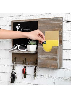 MyGift Rustic Brown Wood Wall Mounted Mail Holder And Key Organizer Rack With 3 Hooks Small Chalkboard Memo Board And Display Ledge For Entryway Office Home Office Dorm Room  - Image 3