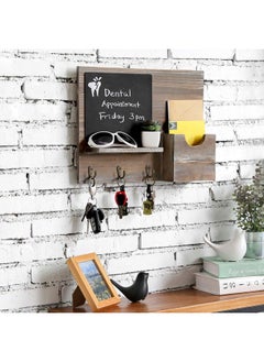 MyGift Rustic Brown Wood Wall Mounted Mail Holder And Key Organizer Rack With 3 Hooks Small Chalkboard Memo Board And Display Ledge For Entryway Office Home Office Dorm Room  - Image 2
