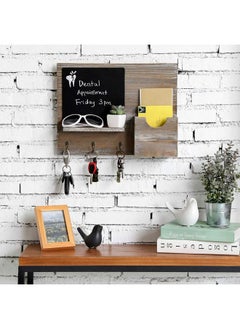 MyGift Rustic Brown Wood Wall Mounted Mail Holder And Key Organizer Rack With 3 Hooks Small Chalkboard Memo Board And Display Ledge For Entryway Office Home Office Dorm Room  - Image 4