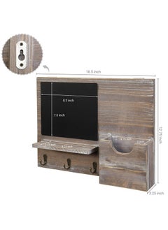 MyGift Rustic Brown Wood Wall Mounted Mail Holder And Key Organizer Rack With 3 Hooks Small Chalkboard Memo Board And Display Ledge For Entryway Office Home Office Dorm Room  - Image 5