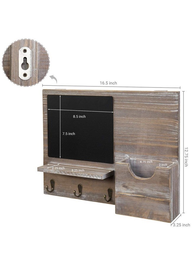 MyGift Rustic Brown Wood Wall Mounted Mail Holder And Key Organizer Rack With 3 Hooks Small Chalkboard Memo Board And Display Ledge For Entryway Office Home Office Dorm Room  - Image 5