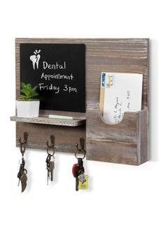 MyGift Rustic Brown Wood Wall Mounted Mail Holder And Key Organizer Rack With 3 Hooks Small Chalkboard Memo Board And Display Ledge For Entryway Office Home Office Dorm Room  - Image 1