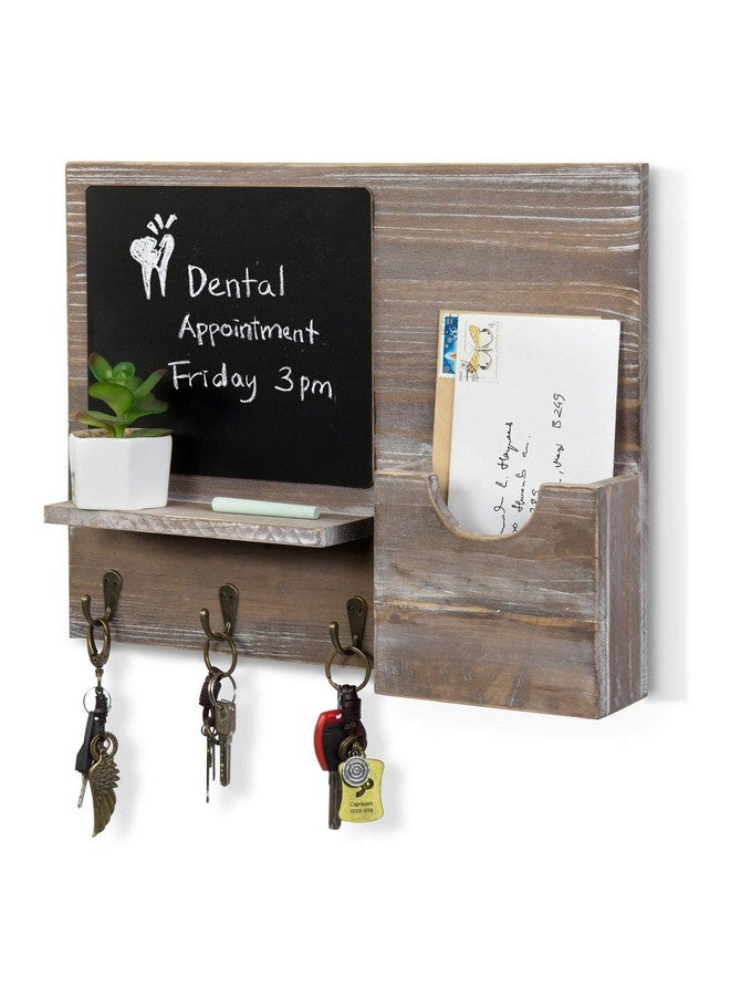 MyGift Rustic Brown Wood Wall Mounted Mail Holder And Key Organizer Rack With 3 Hooks Small Chalkboard Memo Board And Display Ledge For Entryway Office Home Office Dorm Room  - Image 1