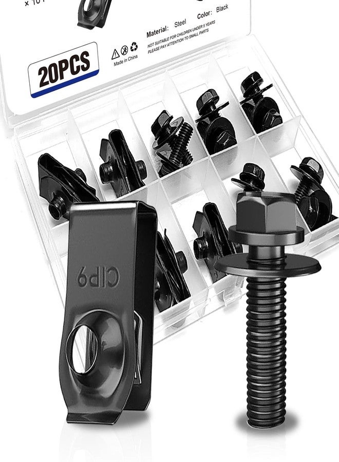 Usdrwam 20 PCS Automotive Body Bolts and U-nut Clamp Kit Bumper Fender Liner Pull Metal Rust-Resistant U Retainer Universal Fastener Accessories Size U-Nuts 1′/0.52′/0.2′ and Bolts 0.46′/0.85′ - Image 1