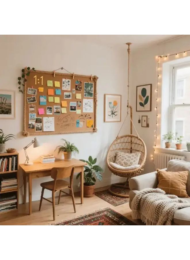 لوح حائط مربع كبير 7.87 × 11.81 بوصة بلون أبيض مغسول لوحة فلين ريفية - Image 2