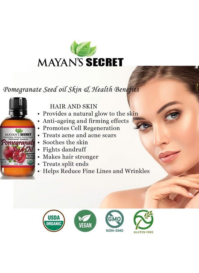 Mayan's Secret - Usda Certified Organic Pomegranate Seed Oil For Skin Repair -Glass Bottle Cold Pressed And Pure Rejuvenating Oil For Skin, Hair And Nails - Image 1