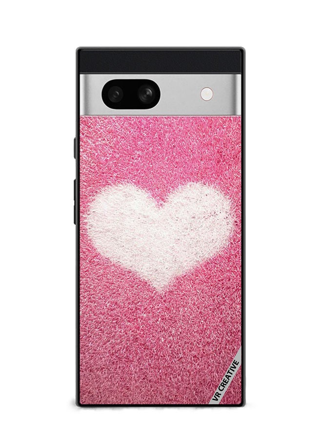 VR CREATIVE Protective Case Cover For Google Pixel 7a Pink with white heart Design Multicolour - Image 1