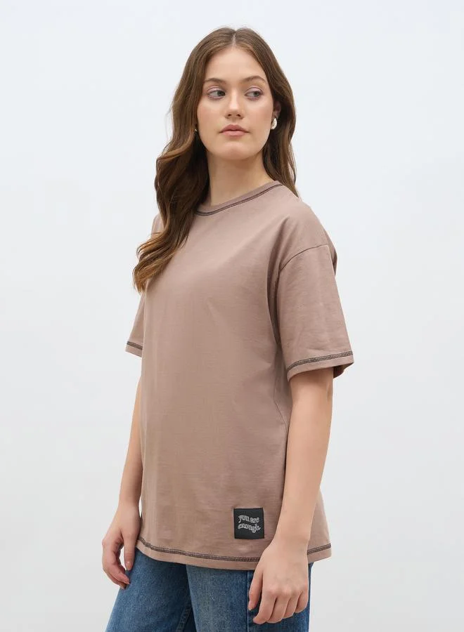 Styli Badge Slogan Print Oversized T-Shirt