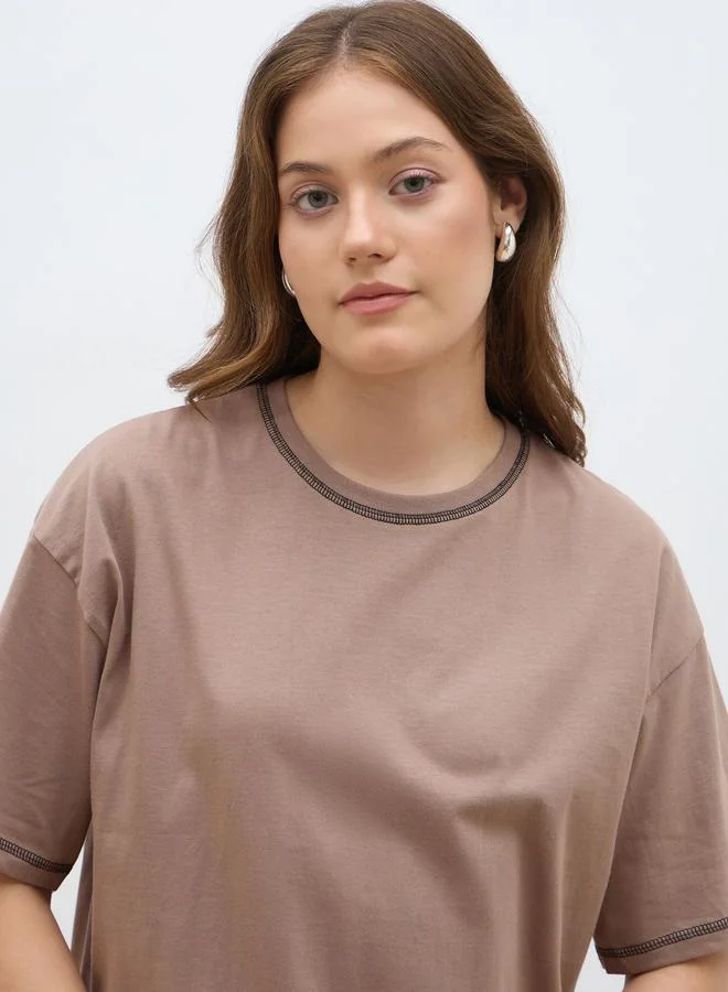 Styli Badge Slogan Print Oversized T-Shirt