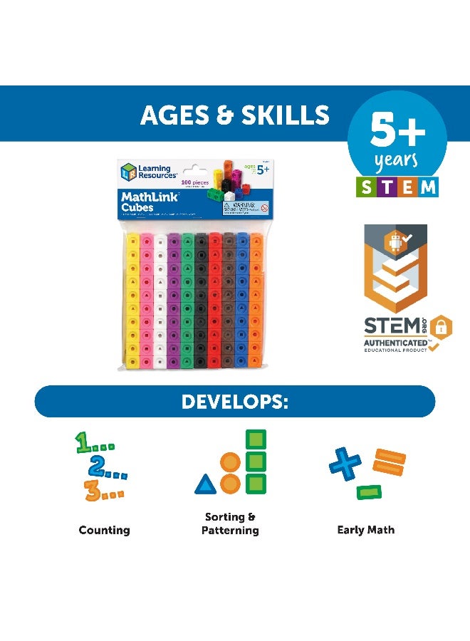 Learning Resources Mathlink Cubes, Set Of 100, Ages 5+, Hands-On Stem Math Learning For Counting, Sorting & Patterns - Image 4