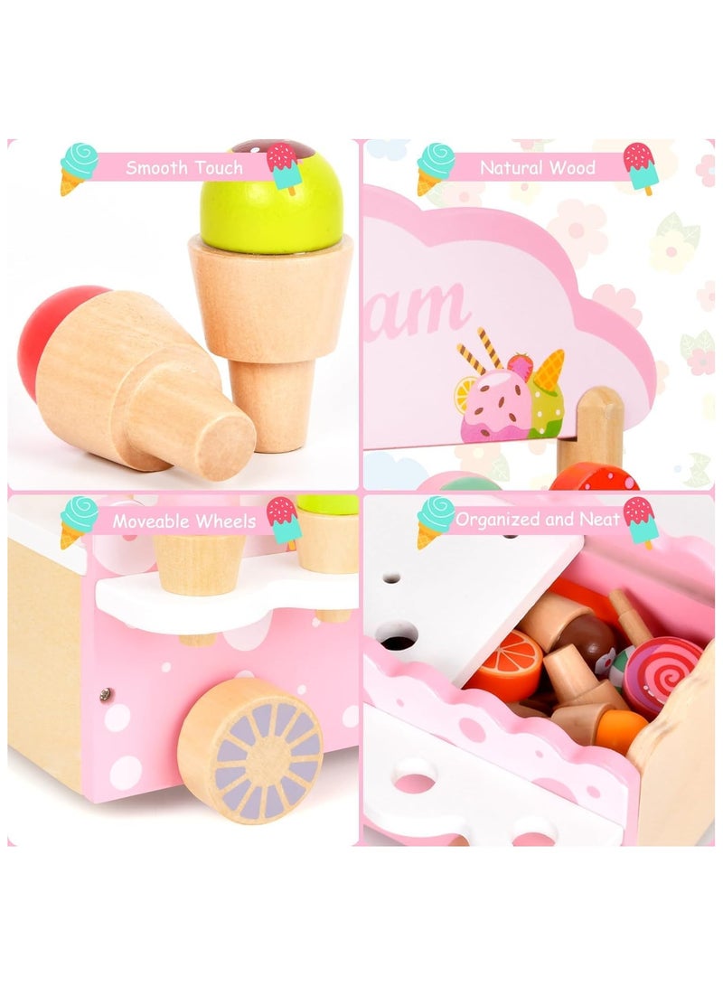 Soofam Wooden Ice Cream Cart Toy for Kids, Toddlers Pretend Play Food Truck Play Kitchen Accessories,Ice Cream Truck Montessori Toys Kitchen Popsicles Play Store for 3 4 5 6 Year Old Girls Boys - Image 4