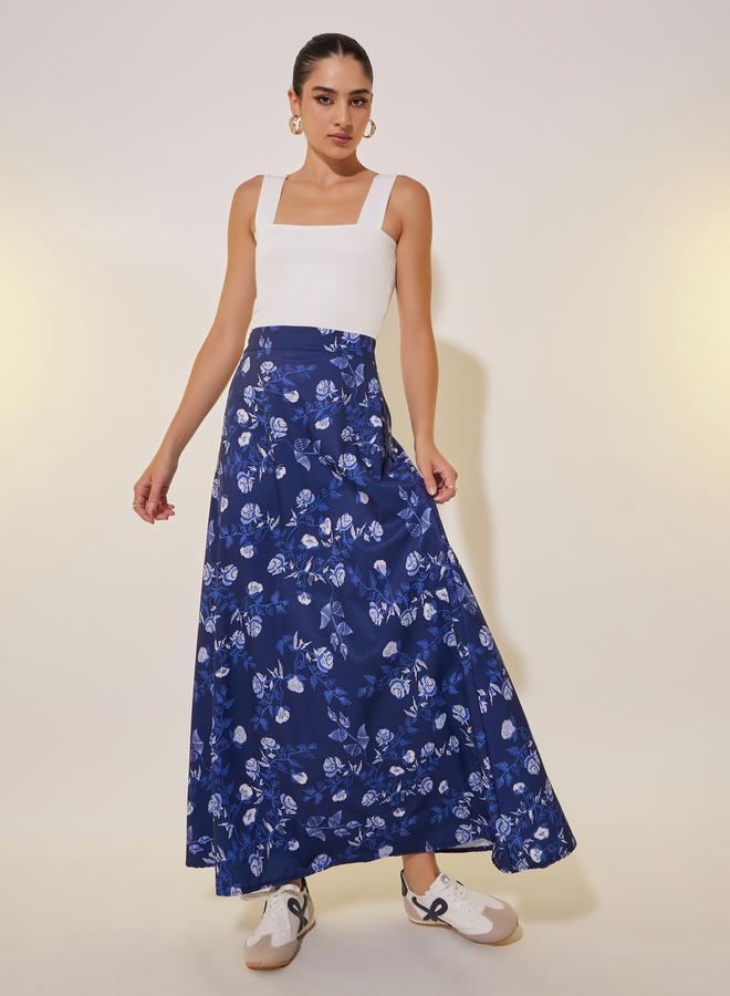 Styli Floral Printed Maxi and Solid Sleeveless A-Line Skirt - Image 1
