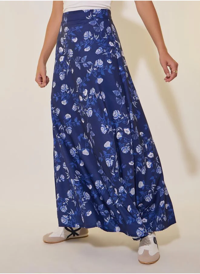 ستايلي Floral Printed Maxi and Solid Sleeveless A-Line Skirt