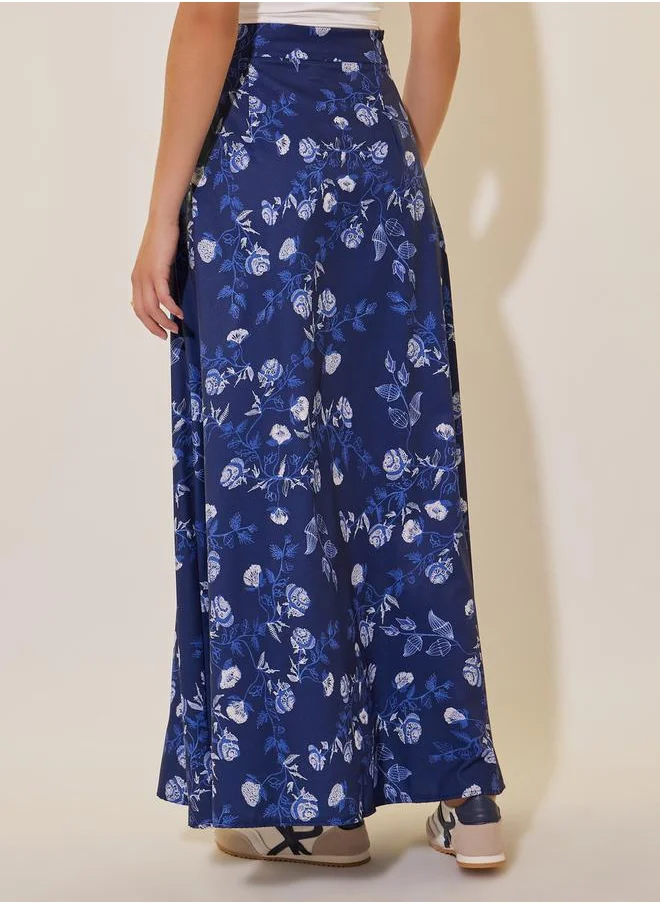 Styli Floral Printed Maxi and Solid Sleeveless A-Line Skirt