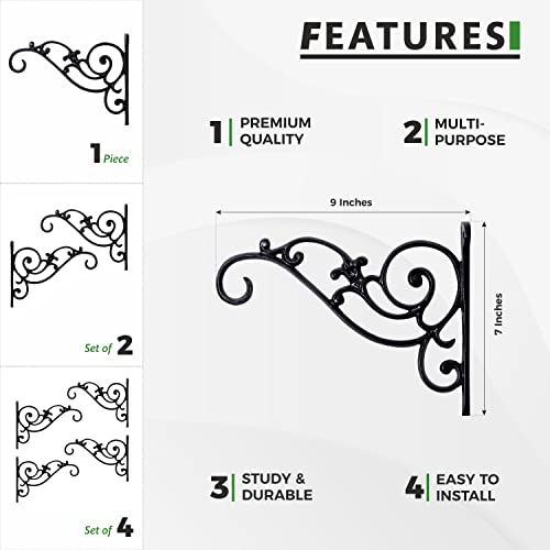 Sharpex Wall Mounted Metal Bracket | Decorative Wall Hook Plant Hanger for Hanging Pots, Bird Feeders, Flower Baskets, Planters, Lanterns, Lamps, and Wind Chimes for Indoor/Outdoor Use (Black, 1 Pc) - Image 2