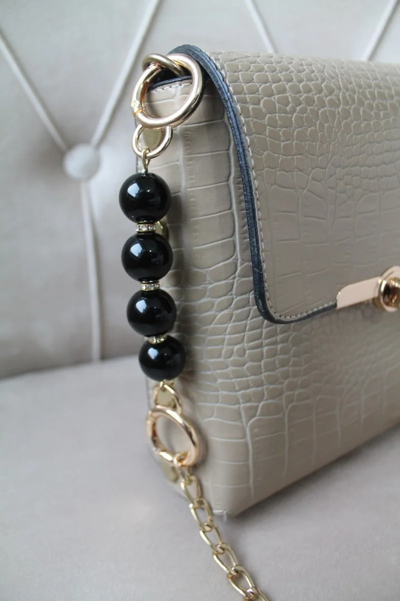 Emtory Home Black Beaded Stone Detailed Gold Spring Bag Strap Extender Accessory