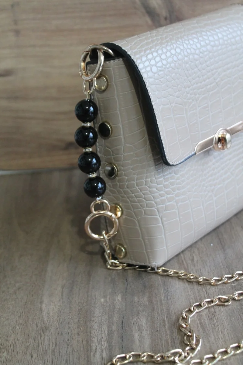 Emtory Home Black Beaded Stone Detailed Gold Spring Bag Strap Extender Accessory