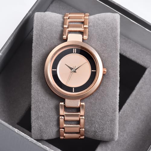 SWADESI STUFF Women's Matte Finish Round Dial Rose Gold Stainless Steel Strap Casual Elegant Quartz Watch (Rose Gold) - Image 2